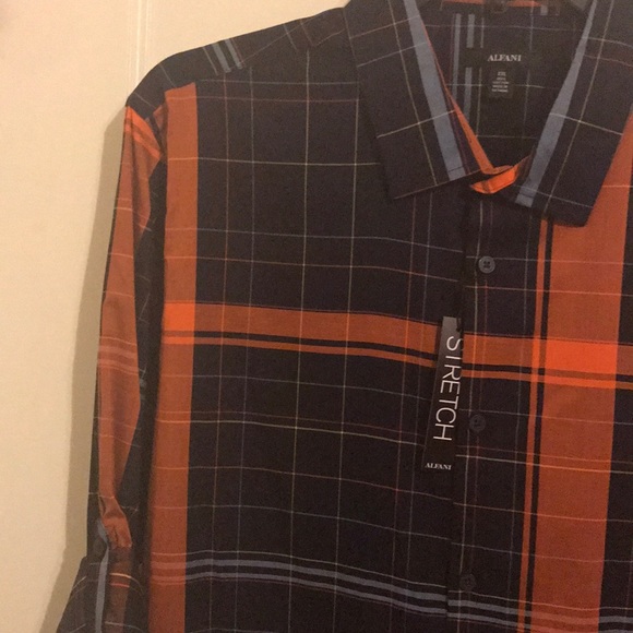 Navy blue and rust plaid casual long sleeve 2X - Picture 6 of 8